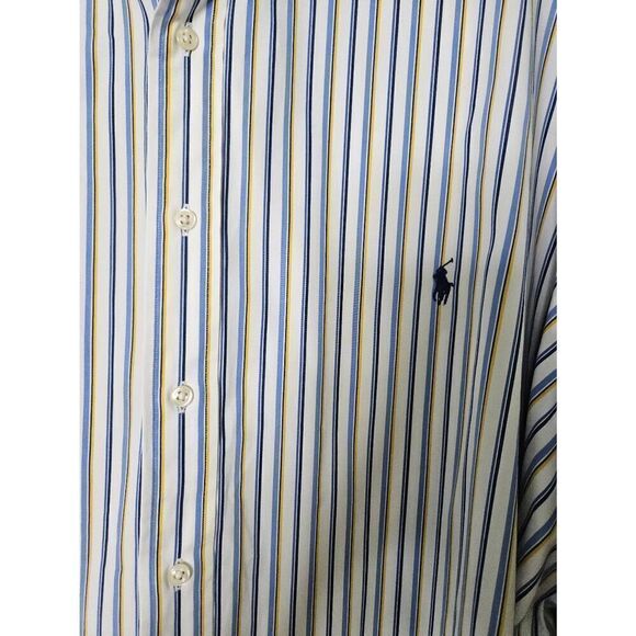 Ralph Lauren classic fit blue, white and yellow striped button down shirt. Size - Picture 2 of 6